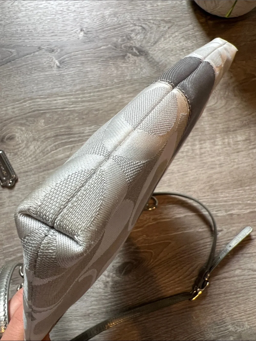 Vintage COACH Crossbody Bag in Light Silver and Chalk Signature Canvas Y2K